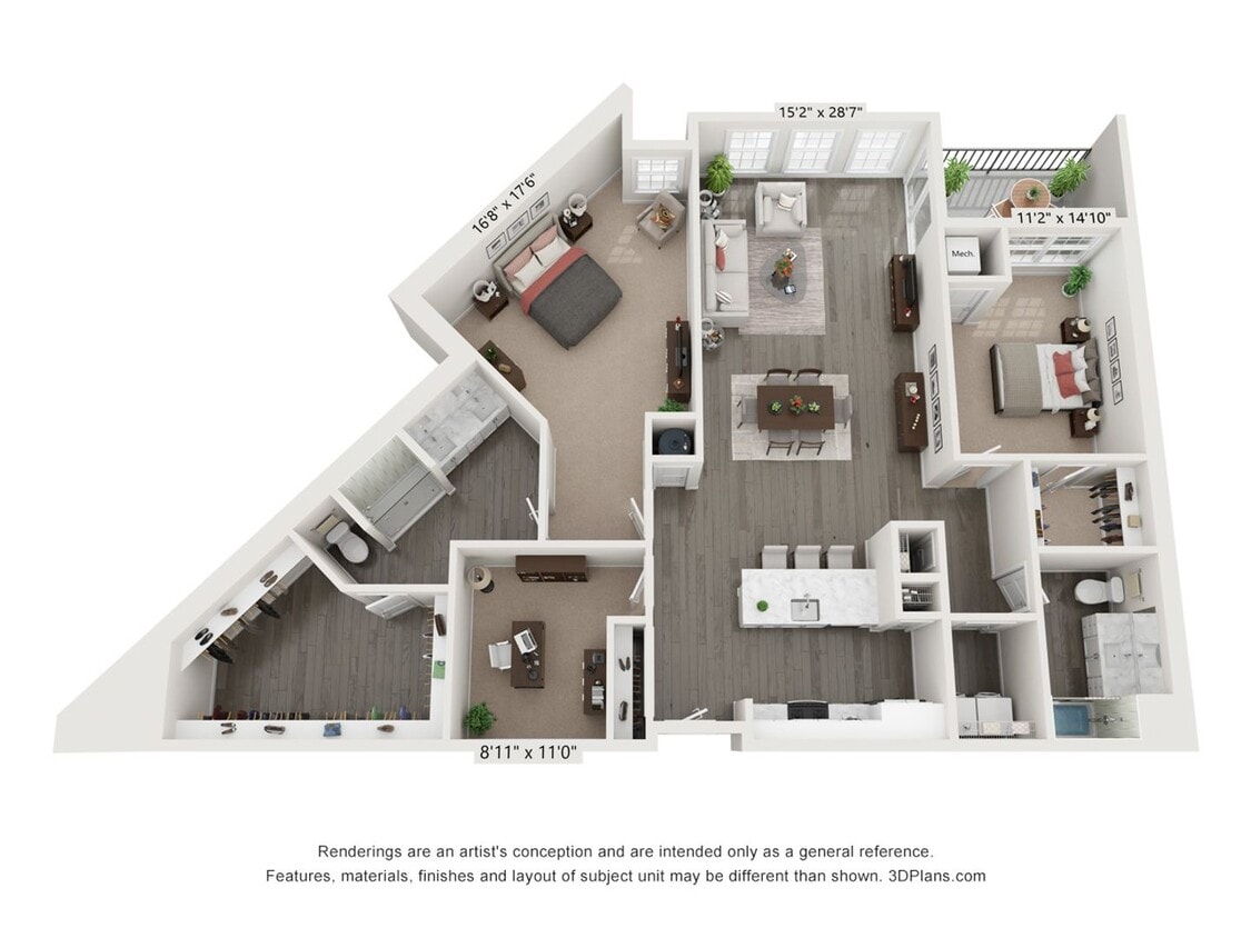 Floor Plan - 2 Bedroom 2 Bath with Den - 1707