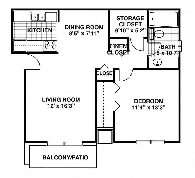 Floor Plan - 1 Bed | 1 Bath