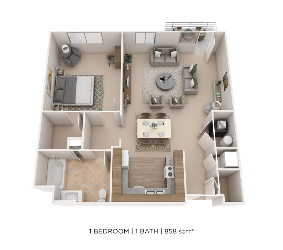 Floor Plan - One Bedroom- 858 sqft