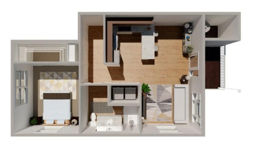 Floor Plan - 1 Bed 1 Bath