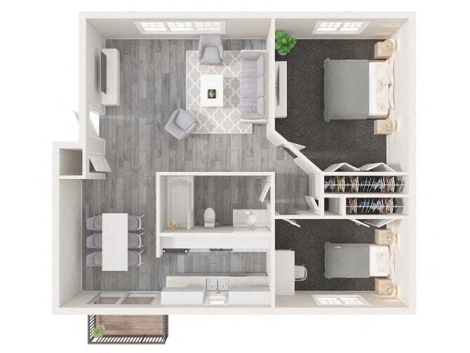 Floor Plan - 2 Bedroom, 1 Bathroom with Patio