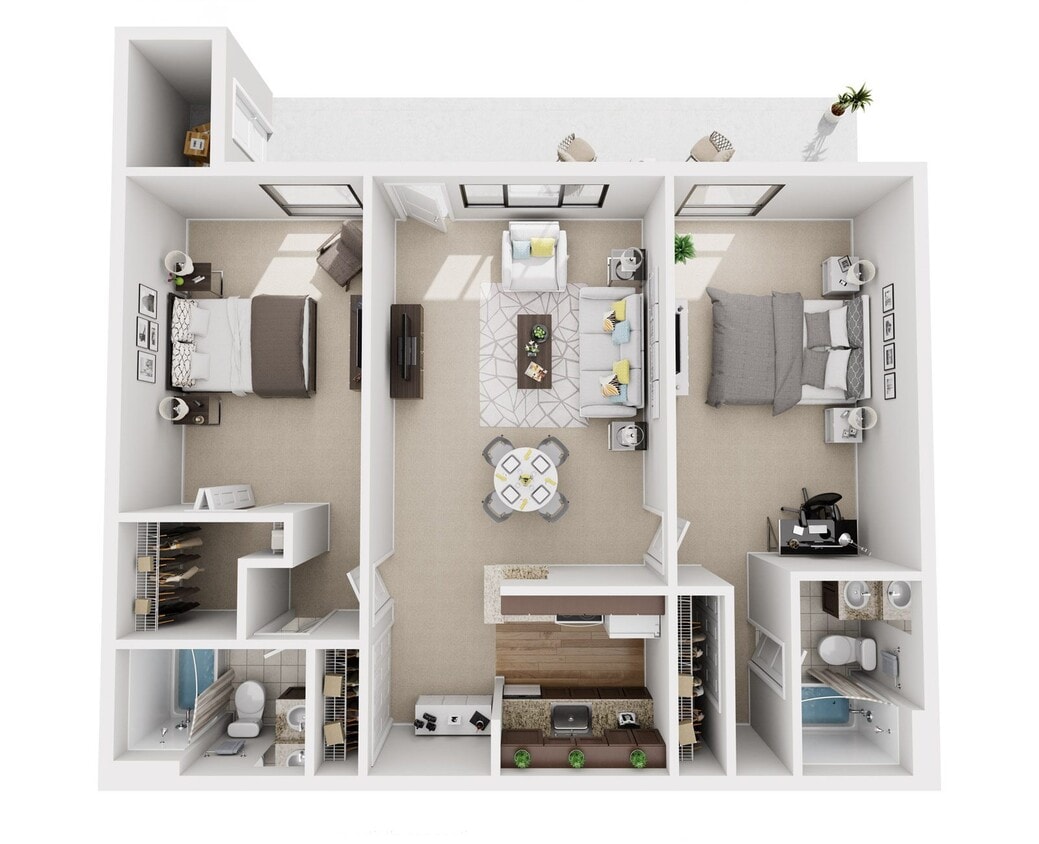 Floor Plan - 2 Bedroom, 2 Bath Apartment