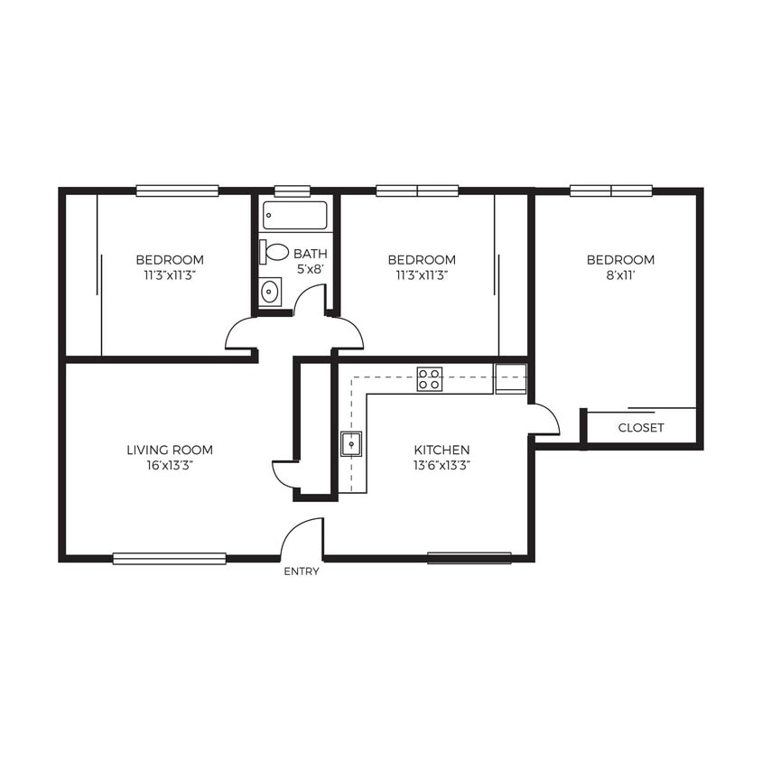 Floor Plan - 3 Bed 1 Bath