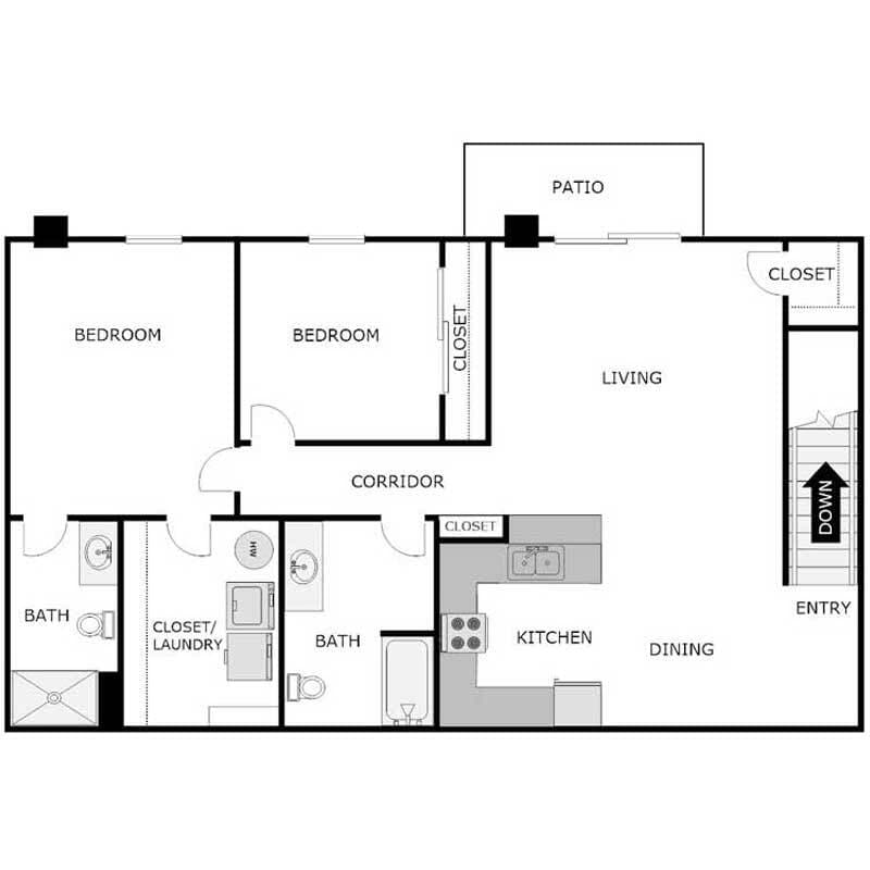 Floor Plan - 2 Bed 2 Bath Upper w/ Garage