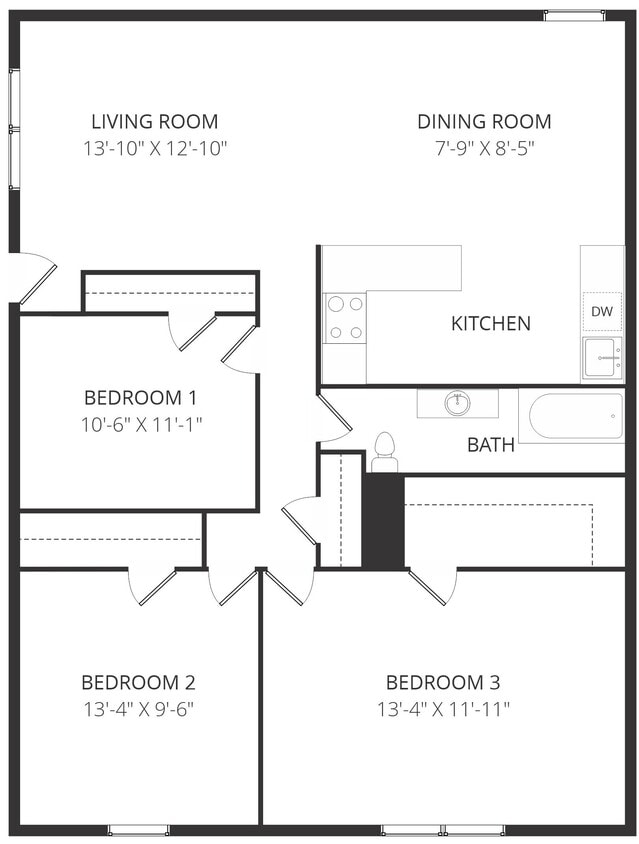 Floor Plan - 3 Bed 1 Bath