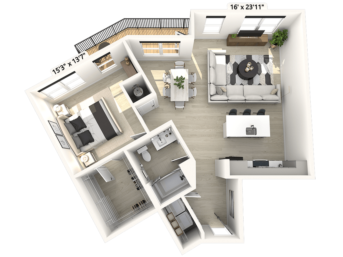 Floor Plan - A121 - 1 Bedroom 1 Bath