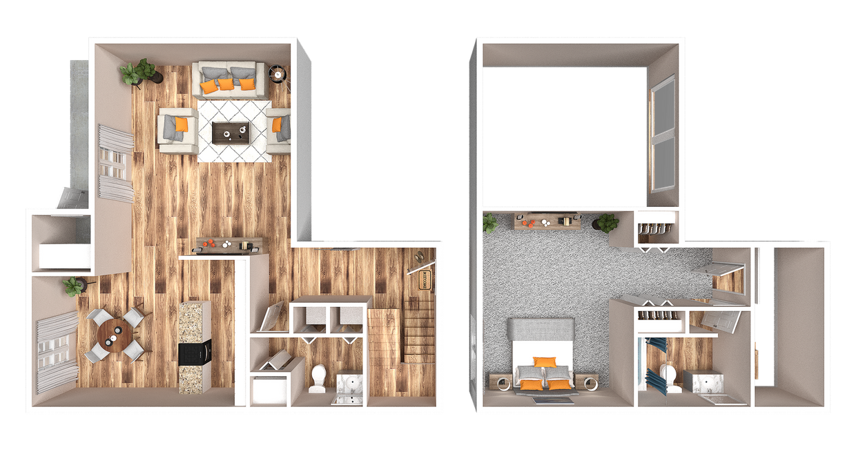 One Bedroom One and a Half Bathroom Townhome - One Bedroom Townhome