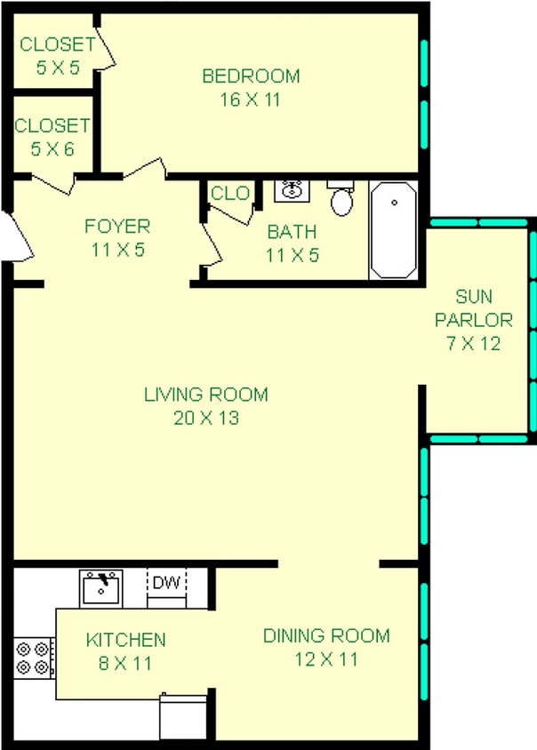 Lincoln One Bedroom Floorplan - Lincoln
