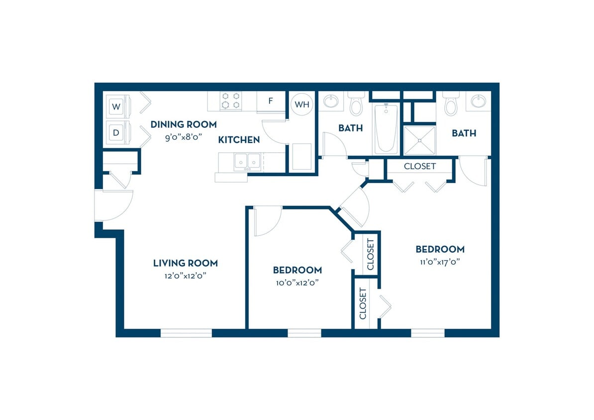 2 Bedroom | 2 Bath | 949 SF - Two Bedroom - 2