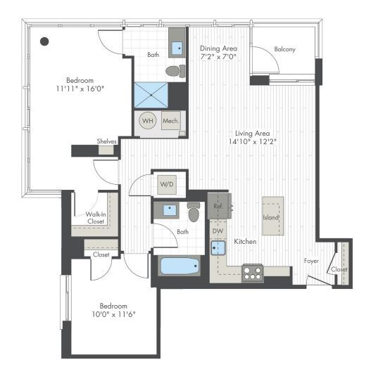 Floor Plan - 2 Bed/2 Bath-K1