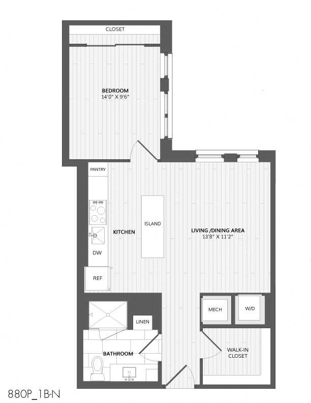Floor Plan - 1 Bed/1 Bath-1B-N_880 P