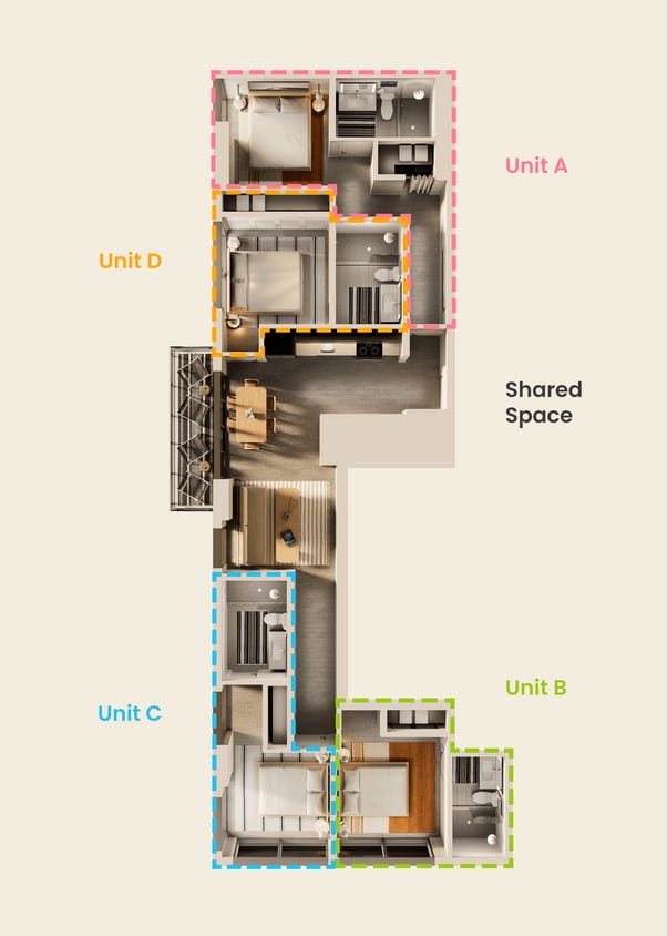Floor Plan - Mavericks 4 - Single Bedroom, Shared Apt