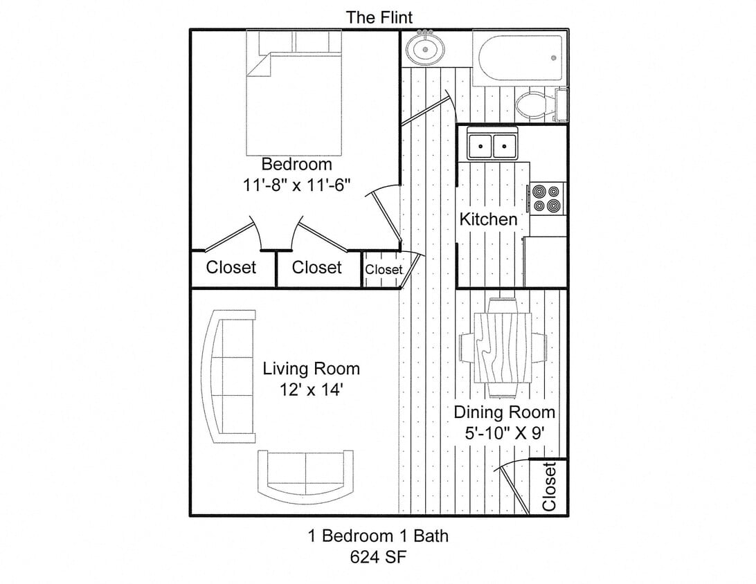 Floor Plan - 1Bed/1Bath 1st Floor Garden