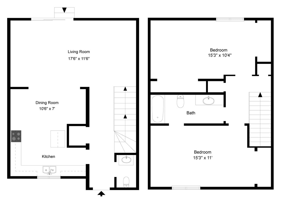 Floor Plan - 2 Bedroom Townhouse - Phase I
