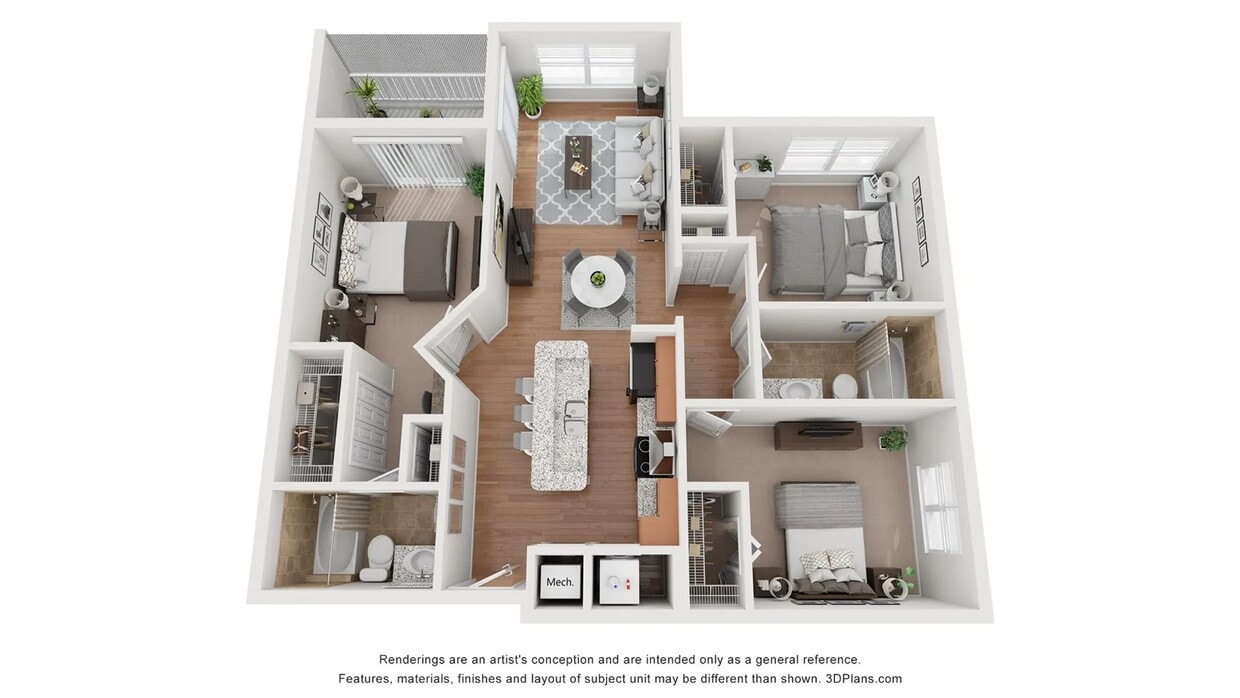 A 3D floor plan rendering of The Magnolia. - Magnolia