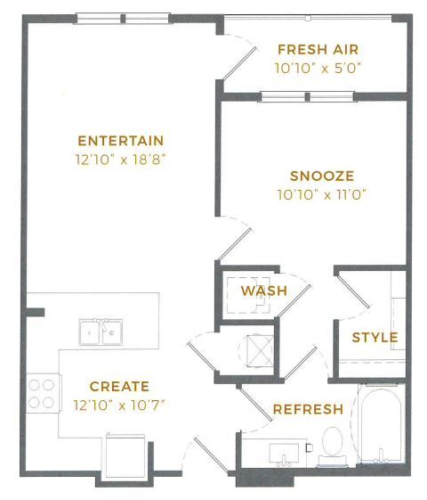 One Bedroom Apartment Floor Plan - A1-1