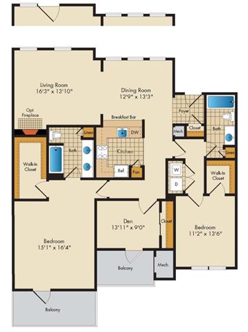 Floor Plan - 2 Bed 2 Bath Den