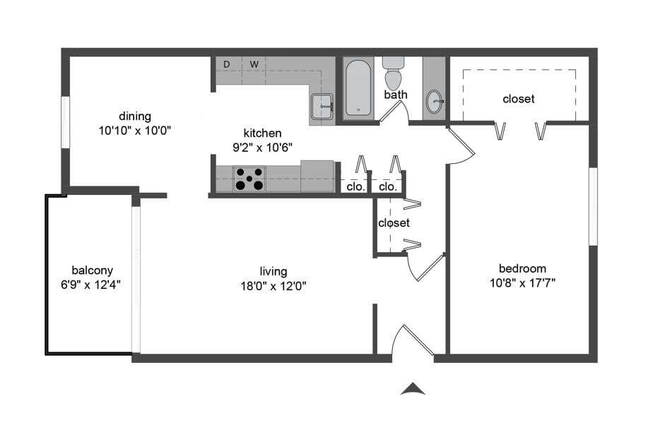 Floor Plan - 1 Bedroom 1 Bathroom w/ WD