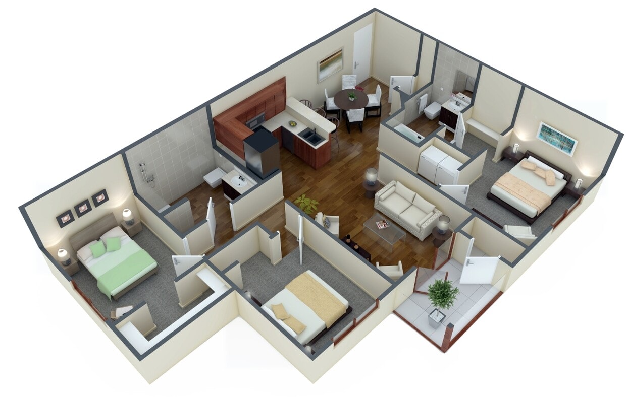 Floor Plan - Three Bedroom Two Bath