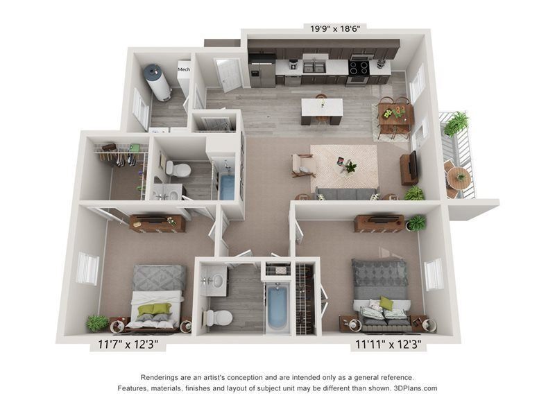 Floor Plan - 2 Bedroom, 2BA Second Level
