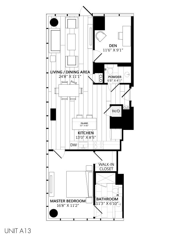 A13 - 1-Bedroom 1-Bathroom Den | 1034