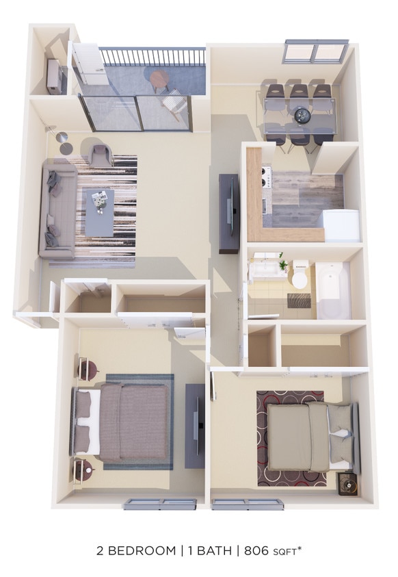 Floor Plan - Two Bedroom - 806 sqft