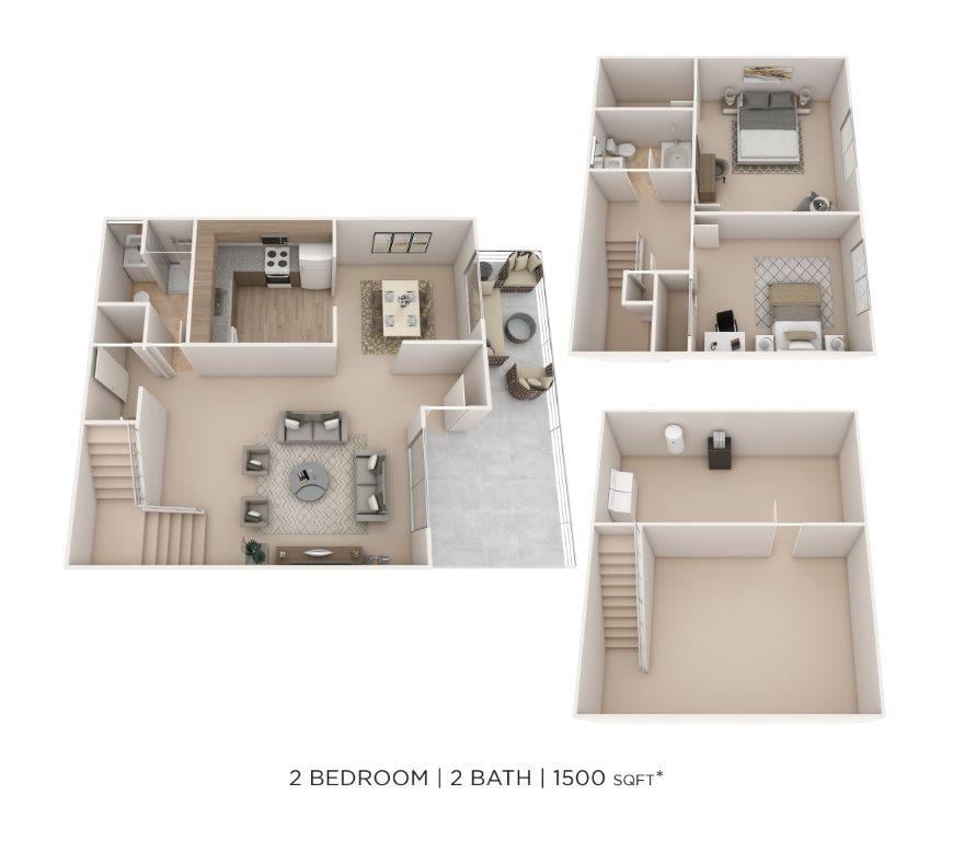 Floor Plan - Two Bedroom 2 Bath Townhome