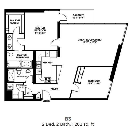 Floor Plan - B3 - Two Bedroom Two Bath