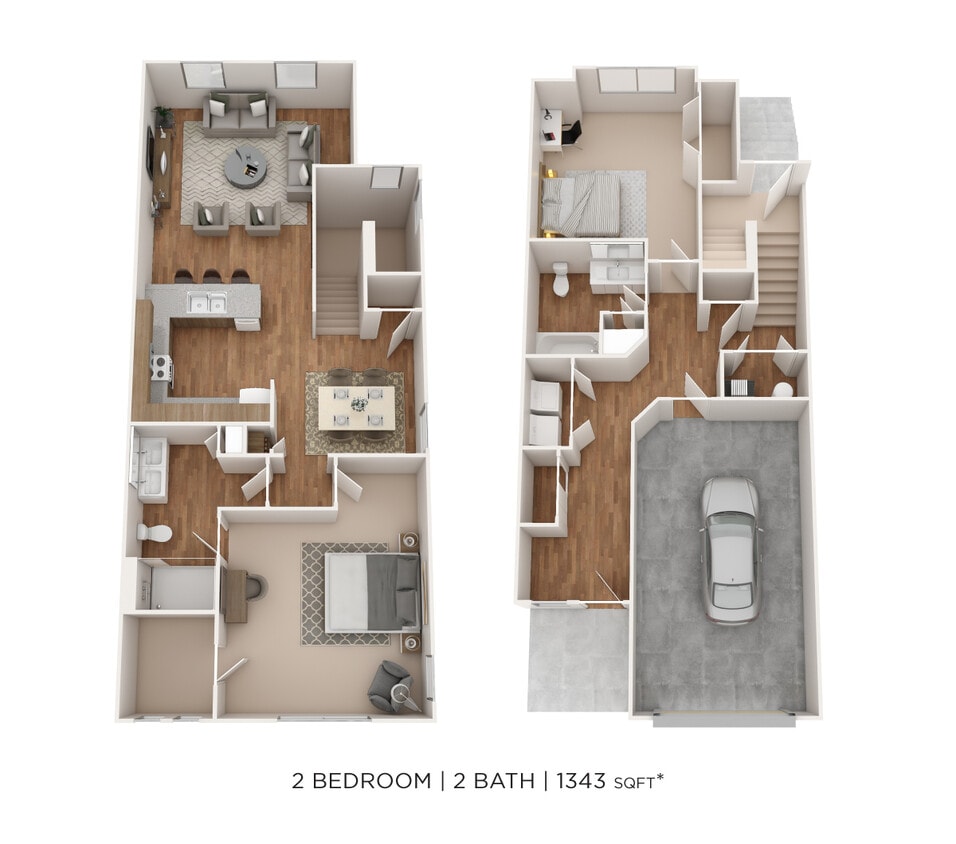 Floor Plan - Two Bedroom 2 Bath Brownstone- 1343 sqft