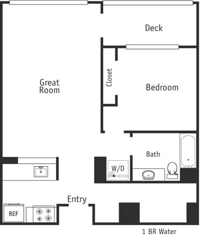 Floor Plan - 1 Bed Water 825