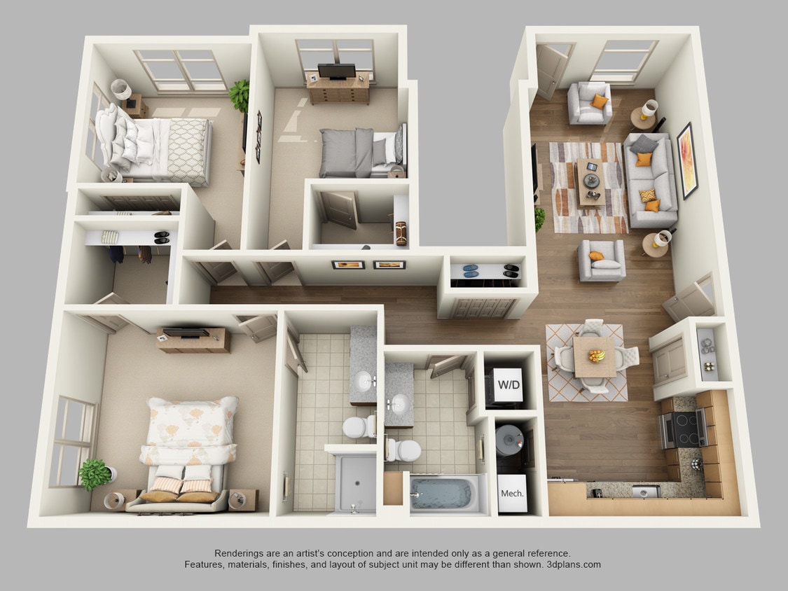 P3A - 1374 sf - Private Entry Lower 3 Bedroom with Attached Garage