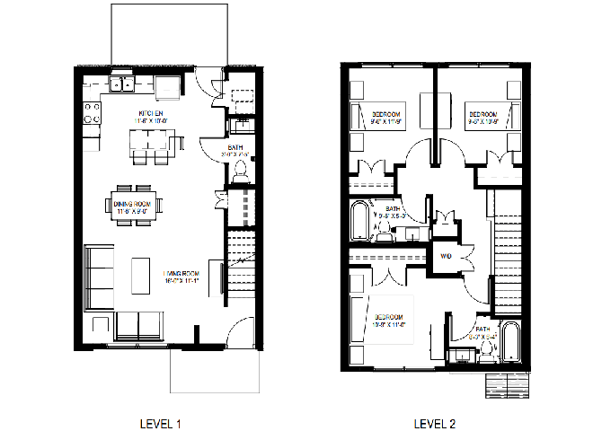 Floor Plan - Three Bedroom Townhome