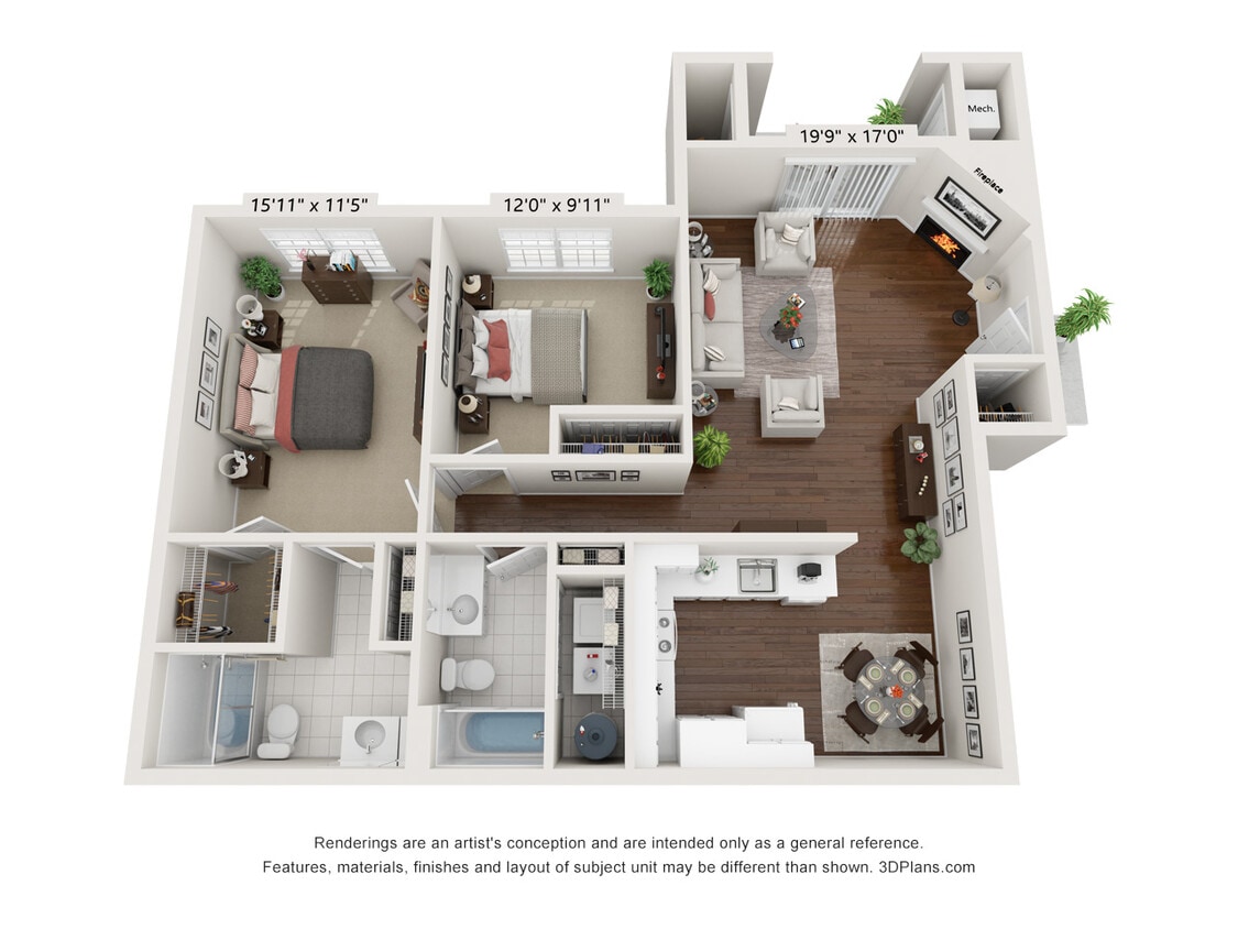 Floor Plan - Upgraded 2BR 1st Floor End H1