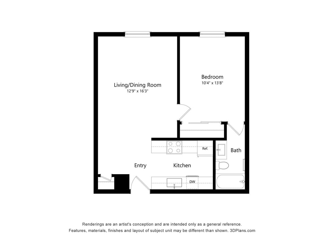 Floor Plan - 1 Bed, 1 Bath A - 1435 Stanley