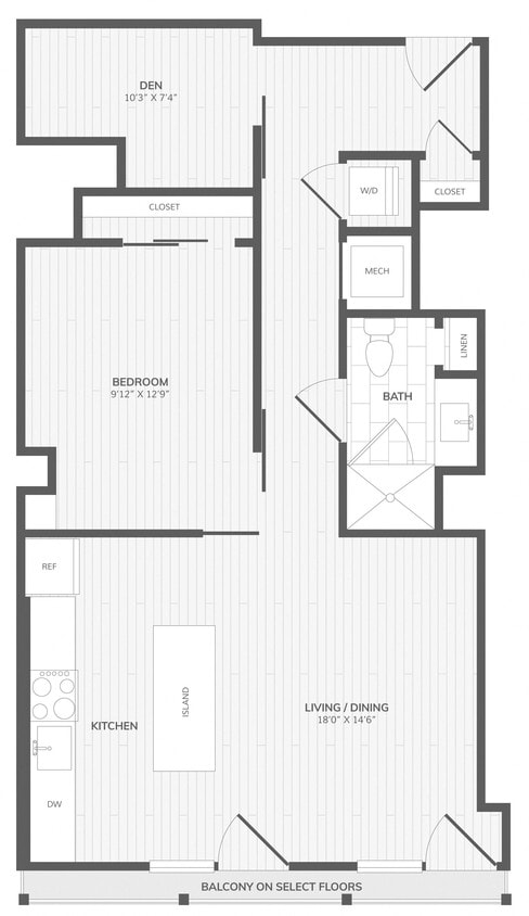 Floor Plan - 1 Bed/1 Bath Den-D Medley