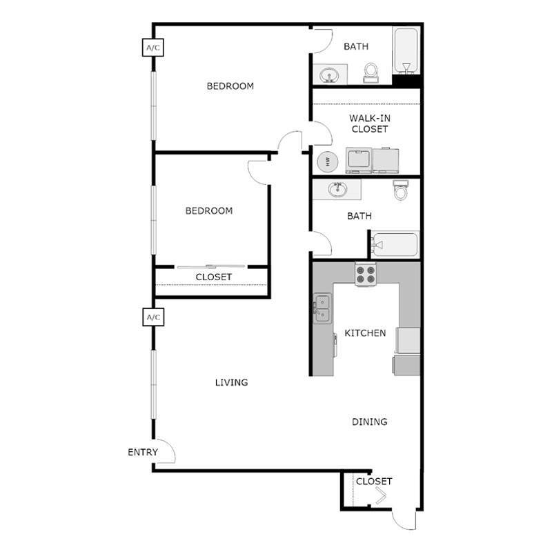 Floor Plan - 2 Bed 2 Bath Lower
