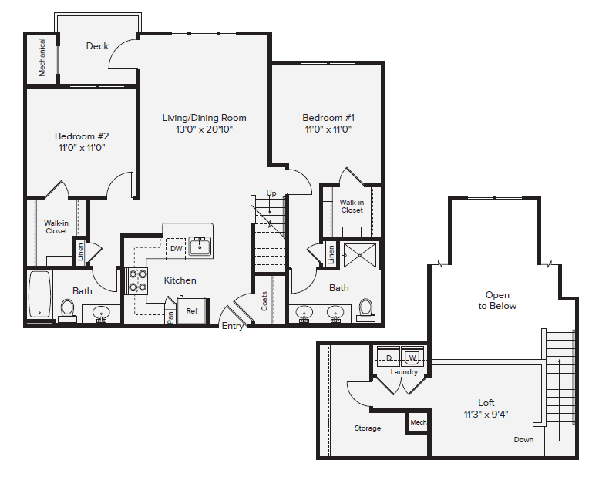 Floor Plan - Two Bedroom Two Bathroom with Loft