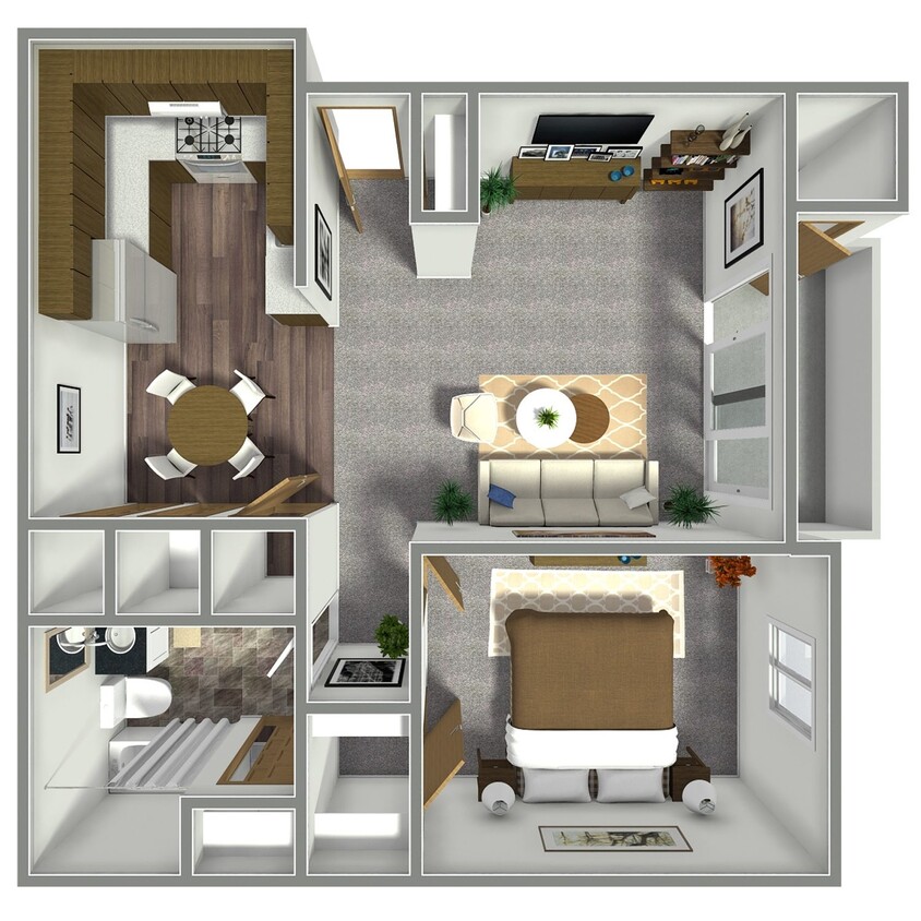 Floor Plan - 1 Bedroom, 1 Bathroom - 750 SF