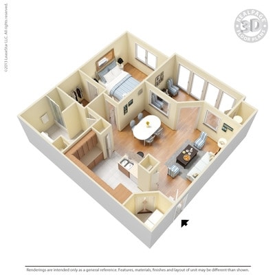 1 Bed 1 Bath 934 SqFt (enclosed p/b) - 1 Bed 1 Bath 934 SqFt (807 Net)