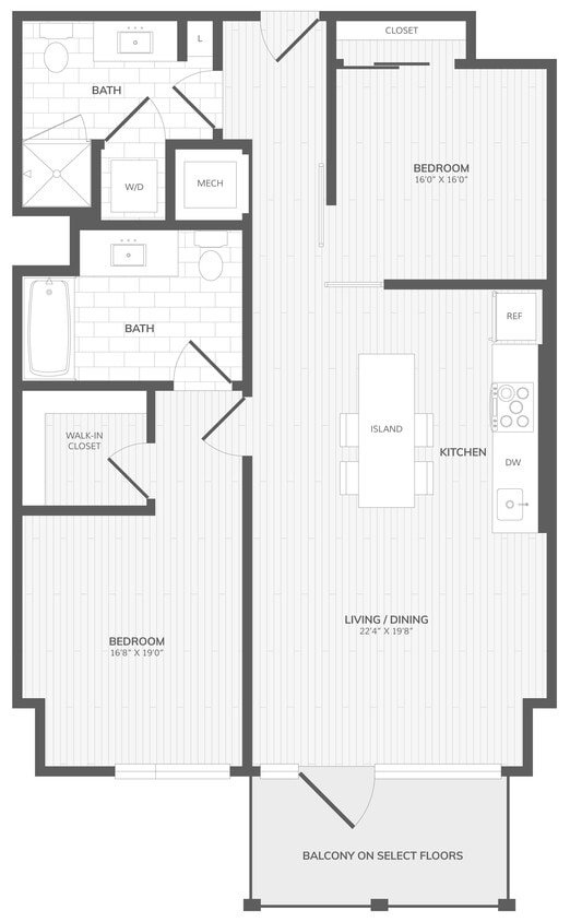 Floor Plan - 2 Bed/2 Bath - A West ADA