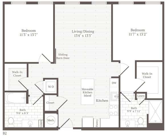 Floor Plan - 2 Bed 2 Bath