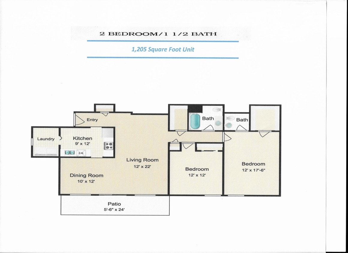 Floor Plan - 2 Bedroom 1.5 bath