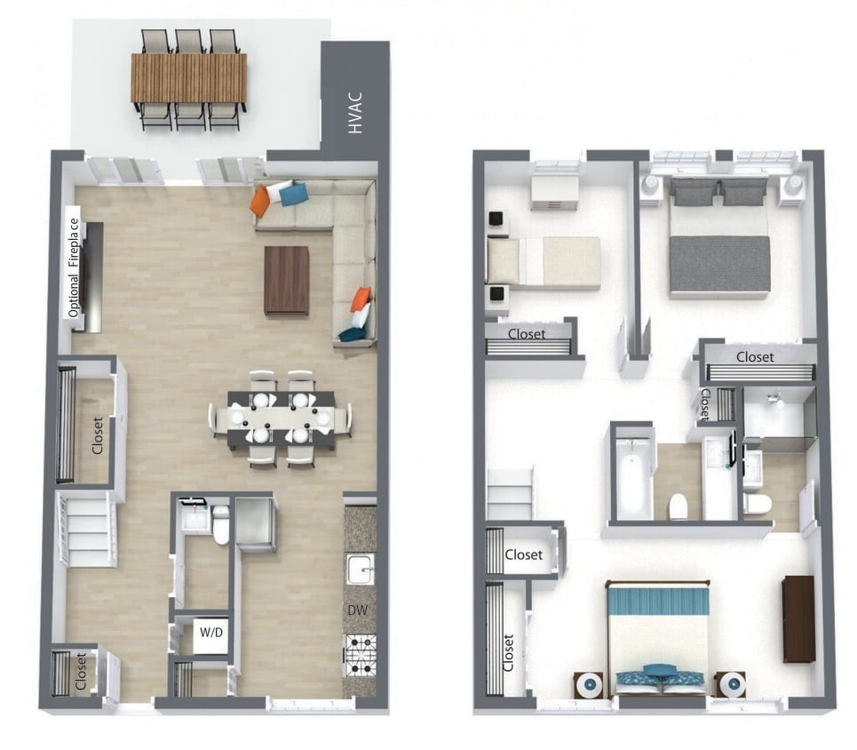 Floor Plan - M: 3 Bedroom  2.5 Bath  Townhome 