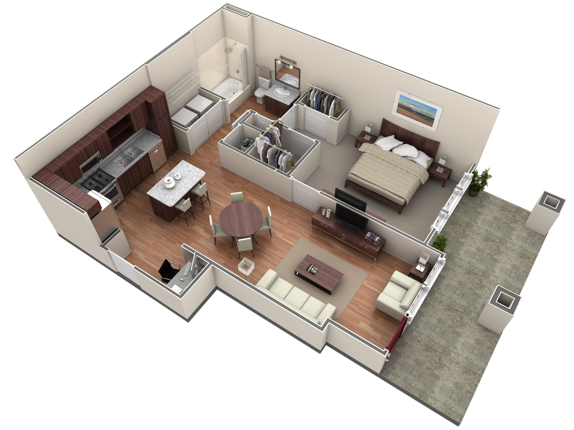Floor Plan - 1 BR Designer Courtyard Garage