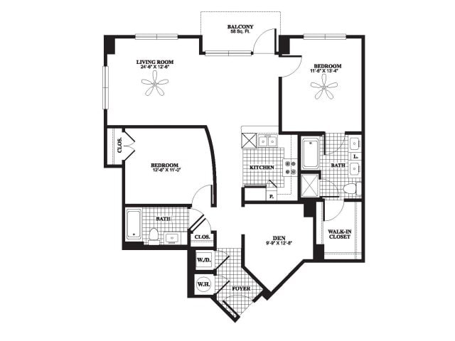Two Bedroom Two Bath With Den (1,208 SF) - Two Bedroom Two Bath With Den (1,208 SF)
