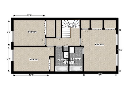 Floor Plan - Three Bedroom Duplex