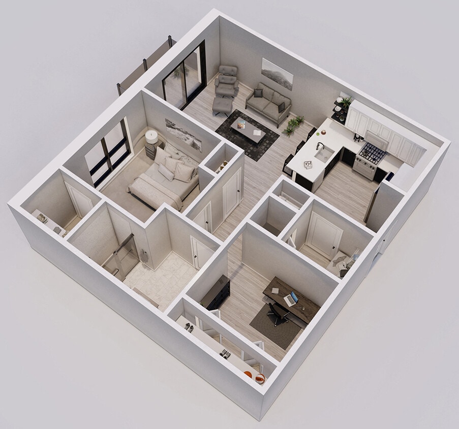 Floor Plan - Bloomerang Style D - 1 Bedroom + Den