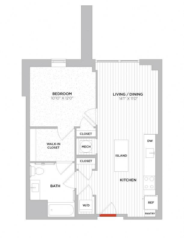 Floor Plan - 1 Bed/1 Bath-A03 Type A West