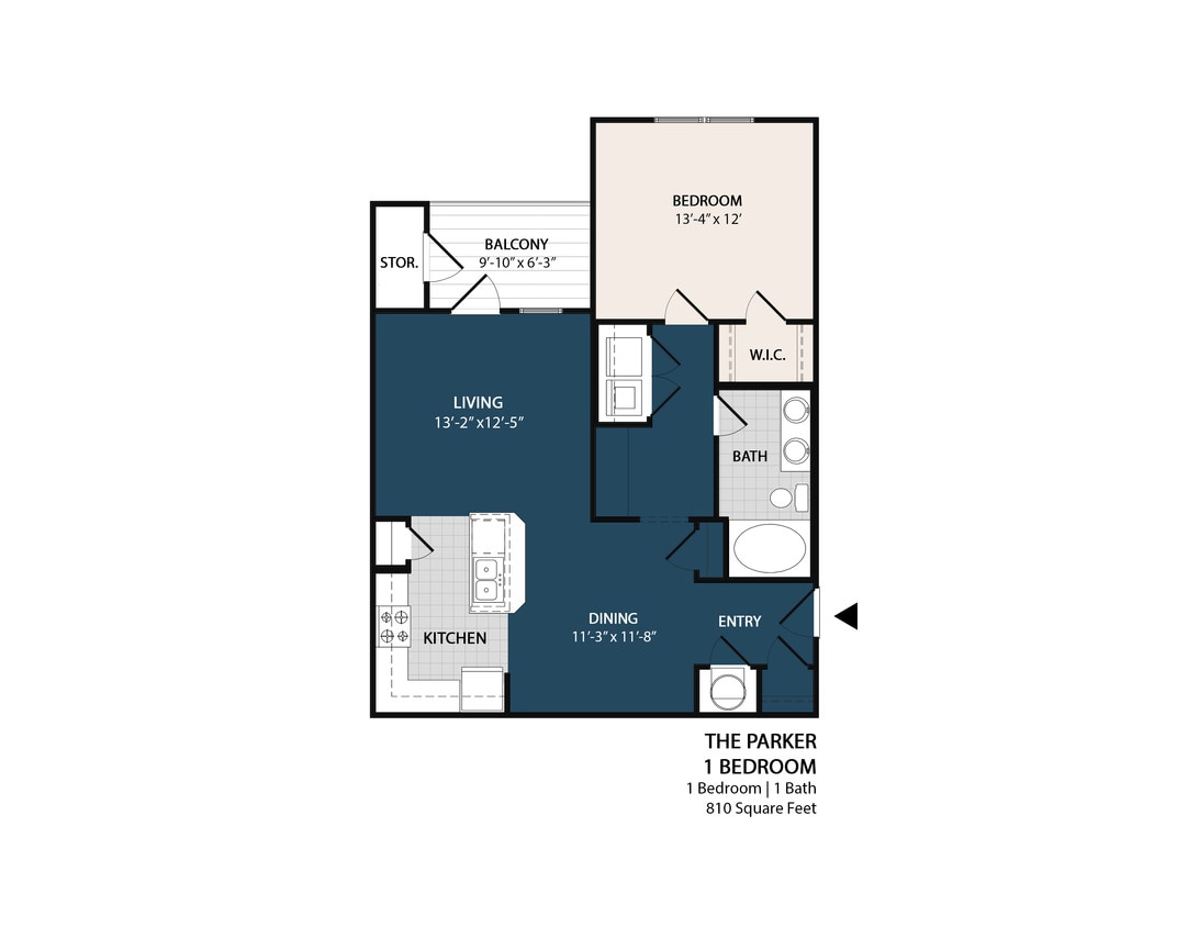 Floor Plan - 1 Bed 1 Bath - 810 Sq. Ft.