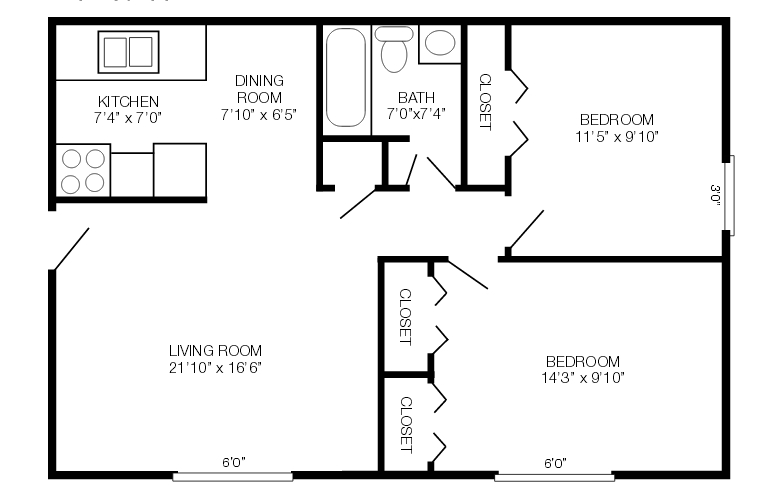 2BR/1BA - 2 Bedroom Den